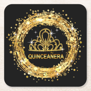 Diamond Tiara Sweet 16 Glitter Confetti   goud Kartonnen Onderzetters