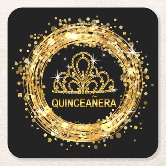 Diamond Tiara Sweet 16 Glitter Confetti | goud Kartonnen Onderzetters (Voorkant)