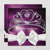 Diamond Tiara White Bow Quinceañera uitnodiging (Voorkant / Achterkant)