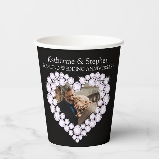 Diamond trouwdag 60ste foto zwart papieren bekers (Voorkant)