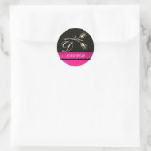 DIAMOND TULIPS BLACK WHITPINK FUCHSIA MONOGRAM RONDE STICKER (Tas)