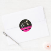 DIAMOND TULIPS BLACK WHITPINK FUCHSIA MONOGRAM RONDE STICKER (Envelop)