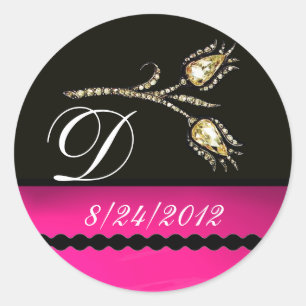 DIAMOND TULIPS BLACK WHITPINK FUCHSIA MONOGRAM RONDE STICKER