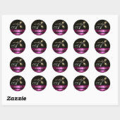 DIAMOND TULIPS BLACK WHITPINK FUCHSIA MONOGRAM RONDE STICKER (Vel)