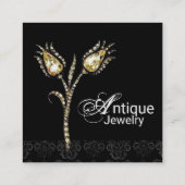 DIAMOND TULIPS DAMASKMONOGRAM, zwart-wit Vierkante Visitekaartje (Achterkant)