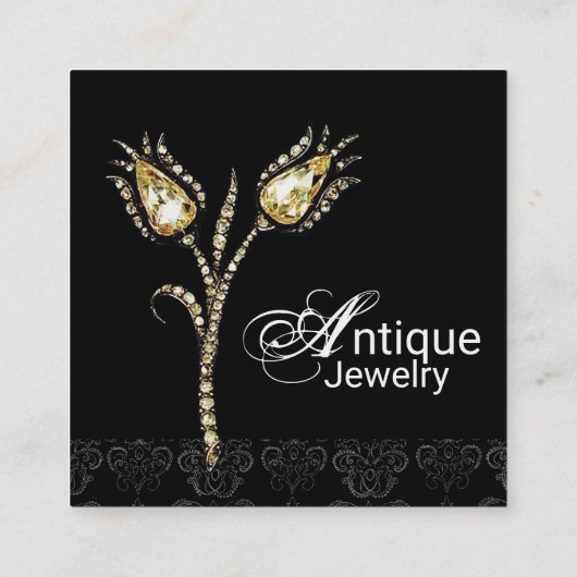 DIAMOND TULIPS DAMASKMONOGRAM, zwart-wit Vierkante Visitekaartje (Achterkant)