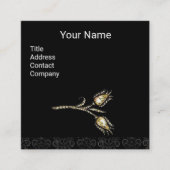 DIAMOND TULIPS DAMASKMONOGRAM, zwart-wit Vierkante Visitekaartje (Voorkant)