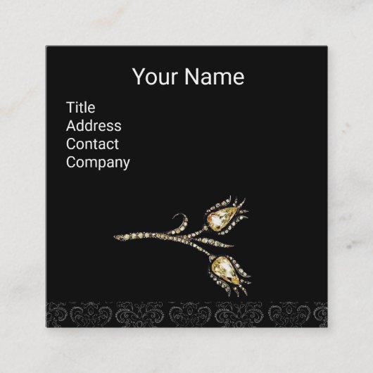 DIAMOND TULIPS DAMASKMONOGRAM, zwart-wit Vierkante Visitekaartje (Voorkant)