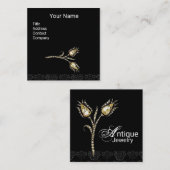 DIAMOND TULIPS DAMASKMONOGRAM, zwart-wit Vierkante Visitekaartje (Voorkant / Achterkant)