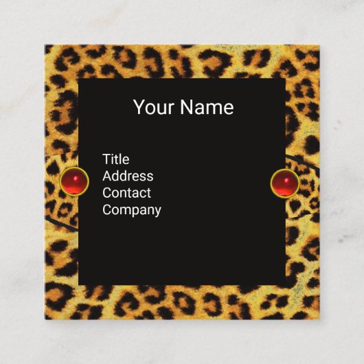 DIAMOND TULIPS LEOPARD FUR RIBBON,RUBY GEMSTONES VIERKANTE VISITEKAARTJE (Voorkant)