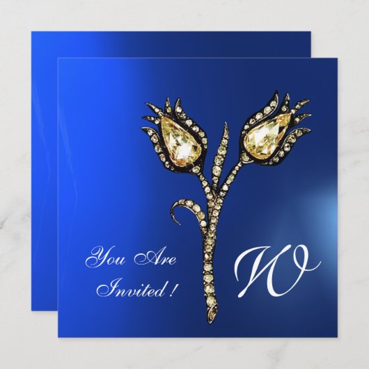 DIAMOND TULIPS MONOGRAM , Blauwe saffier Kaart (Voorkant / Achterkant)