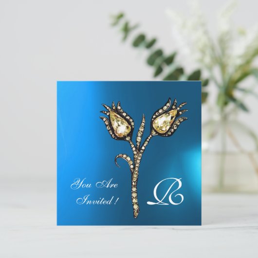 DIAMOND TULIPS MONOGRAM , Blauwe saffier Kaart (Staand voorkant)
