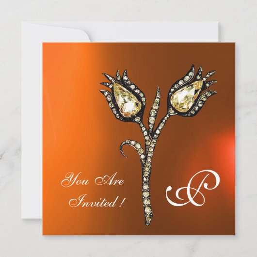 DIAMOND TULIPS-MONOGRAM, geel Oranje agaat Kaart (Voorkant)