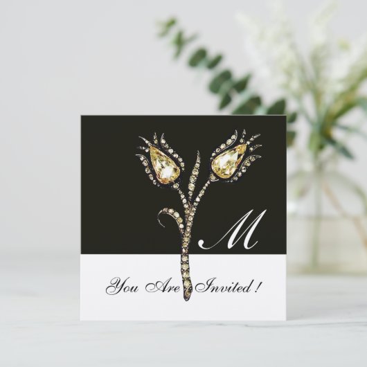 DIAMOND TULIPS MONOGRAM, Gold Metallic Kaart (Staand voorkant)