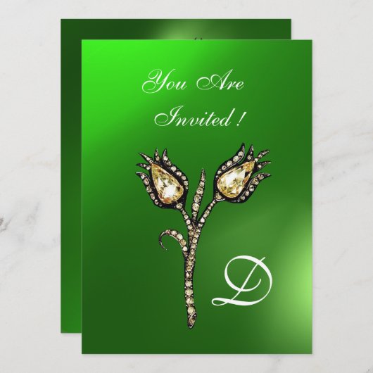 DIAMOND TULIPS MONOGRAM, Green Emerald Kaart (Voorkant / Achterkant)