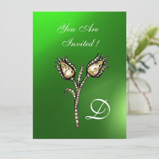 DIAMOND TULIPS MONOGRAM, Green Emerald Kaart (Staand voorkant)