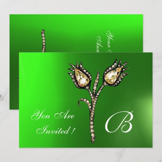 DIAMOND TULIPS MONOGRAM, Green Emerald Kaart (Voorkant / Achterkant)