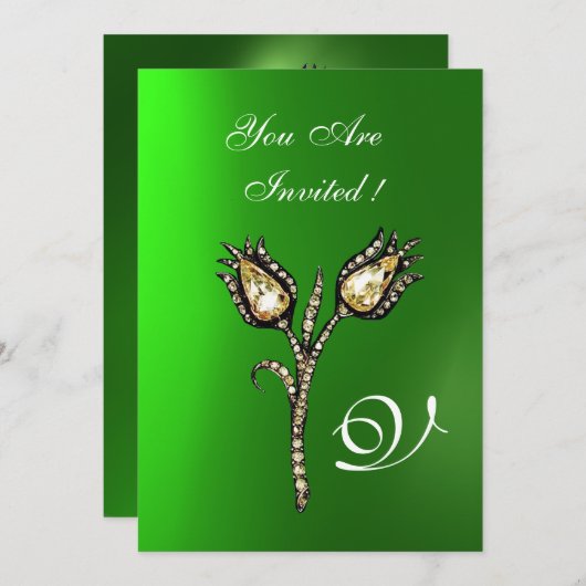 DIAMOND TULIPS MONOGRAM, Green Emerald Kaart (Voorkant / Achterkant)