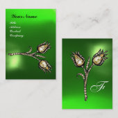 DIAMOND TULIPS MONOGRAM, Green Emerald Pearl Visitekaartje (Voorkant / Achterkant)