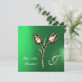 DIAMOND TULIPS MONOGRAM, Green Jade Kaart (Staand voorkant)