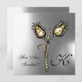 DIAMOND TULIPS MONOGRAM, grijze witte moonsteen Kaart (Voorkant / Achterkant)