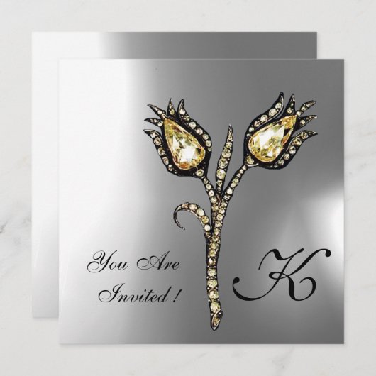 DIAMOND TULIPS MONOGRAM, grijze witte moonsteen Kaart (Voorkant / Achterkant)