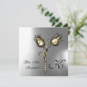 DIAMOND TULIPS MONOGRAM, grijze witte moonsteen Kaart (Staand voorkant)