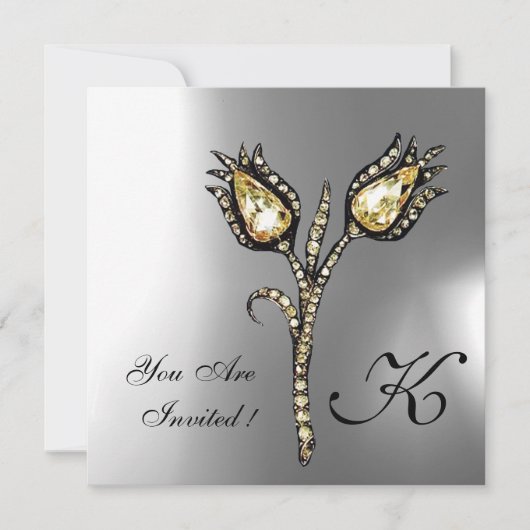 DIAMOND TULIPS MONOGRAM, grijze witte moonsteen Kaart (Voorkant)
