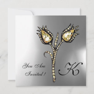 DIAMOND TULIPS MONOGRAM, grijze witte moonsteen Kaart