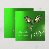 DIAMOND TULIPS MONOGRAM ,Groene Smaragd Kaart (Voorkant / Achterkant)