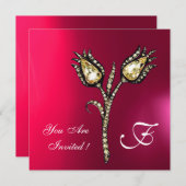 DIAMOND TULIPS MONOGRAM, Pink Fuchsia Paars Kaart (Voorkant / Achterkant)