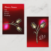 DIAMOND TULIPS MONOGRAM, Red Burgundy Ruby Pearl Visitekaartje (Voorkant / Achterkant)
