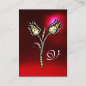 DIAMOND TULIPS MONOGRAM, Red Burgundy Ruby Pearl Visitekaartje (Achterkant)