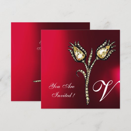 DIAMOND TULIPS MONOGRAM, Red Burgundy White Kaart (Voorkant / Achterkant)