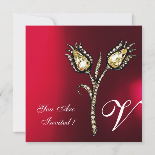 DIAMOND TULIPS MONOGRAM, Red Burgundy White Kaart (Voorkant)