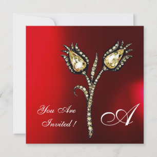 DIAMOND TULIPS MONOGRAM, Red Burgundy White Kaart