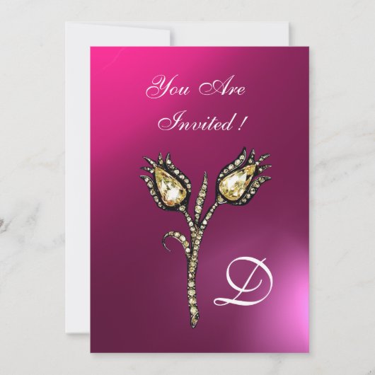 DIAMOND TULIPS MONOGRAM, Roze Paarse Amethyst Kaart (Voorkant)