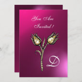 DIAMOND TULIPS MONOGRAM, Roze Paarse Amethyst Kaart (Voorkant / Achterkant)
