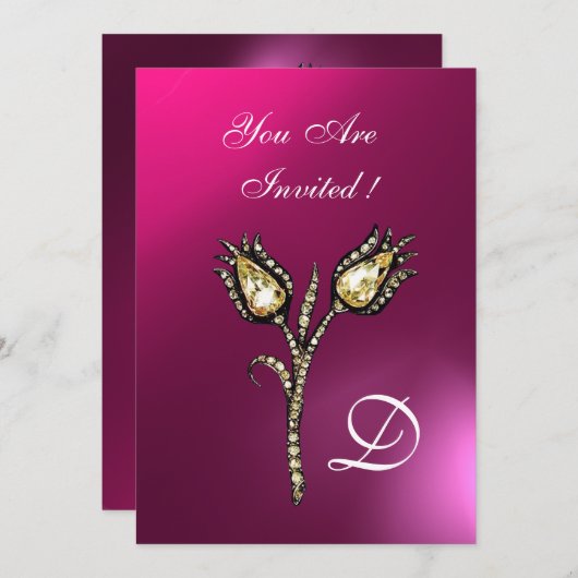 DIAMOND TULIPS MONOGRAM, Roze Paarse Amethyst Kaart (Voorkant / Achterkant)