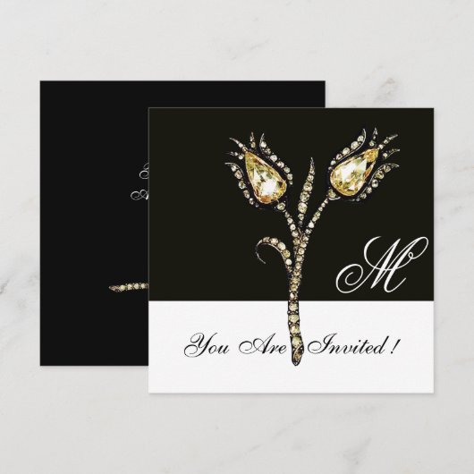 DIAMOND TULIPS MONOGRAM, zwart-wit Kaart (Voorkant / Achterkant)