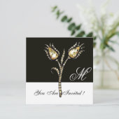 DIAMOND TULIPS MONOGRAM, zwart-wit Kaart (Staand voorkant)