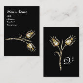 DIAMOND TULIPS MONOGRAM, zwart, wit parel Visitekaartje (Voorkant / Achterkant)