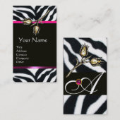 DIAMOND TULIPS PINK BLACK WHITE ZEBRA FUR MONOGRAM VISITEKAARTJE (Voorkant / Achterkant)