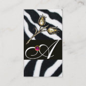 DIAMOND TULIPS PINK BLACK WHITE ZEBRA FUR MONOGRAM VISITEKAARTJE (Achterkant)