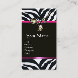 DIAMOND TULIPS PINK BLACK WHITE ZEBRA FUR MONOGRAM VISITEKAARTJE