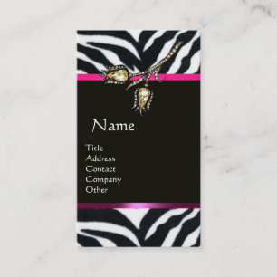 DIAMOND TULIPS PINK BLACK WHITE ZEBRA FUR MONOGRAM VISITEKAARTJE