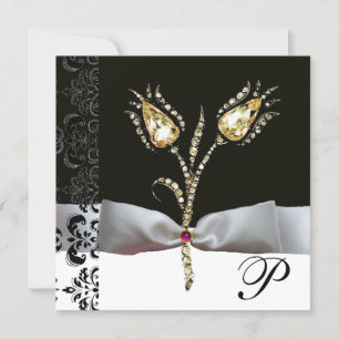DIAMOND TULIPS, Roze zwart-wit Damask-monogram Aankondiging