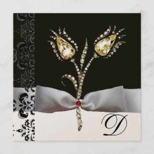 DIAMOND TULIPS, Roze zwart-wit Damask-monogram Aankondiging