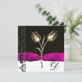 DIAMOND TULIPS, Roze zwart-wit Damask-monogram Aankondiging (Staand voorkant)