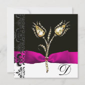 DIAMOND TULIPS, Roze zwart-wit Damask-monogram Aankondiging (Voorkant)